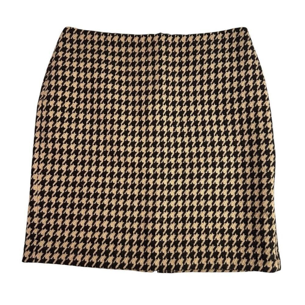 Talbots Women's Houndstooth Wool Blend Skirt size 12 Brown Camel